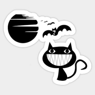 Vintage Scary Halloween Black Cat bats & Moon Sticker